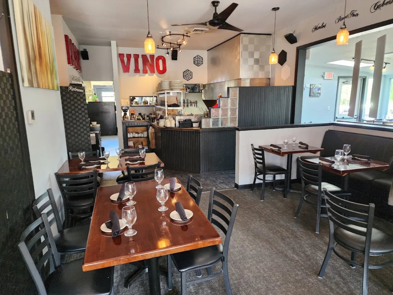 Inside Pasta Vino restaurant — Vino wall